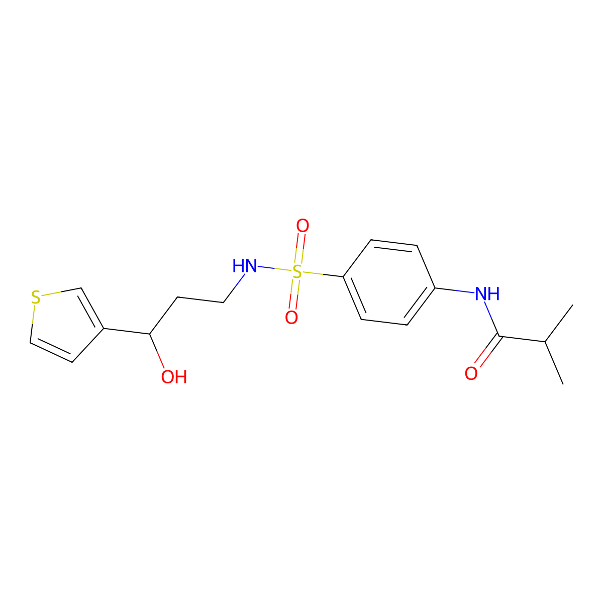 N-(4-(N-(3-hydroxy-3-(thiophen-3-yl)propyl)sulfamoyl)phenyl)isobutyramide molecular structure, CAS 2034456-02-3