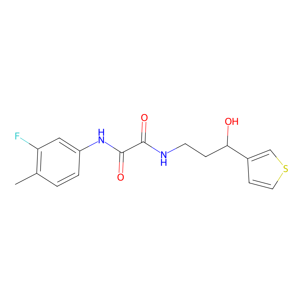 N1-(3-fluoro-4-methylphenyl)-N2-(3-hydroxy-3-(thiophen-3-yl)propyl)oxalamide molecular structure, CAS 2034456-06-7