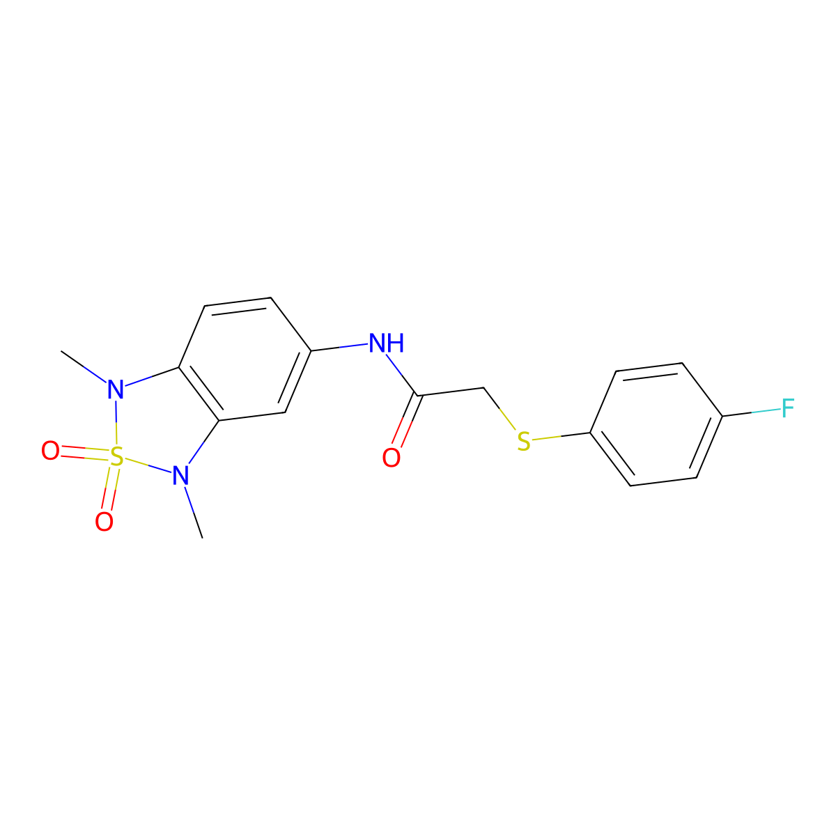 N-(1,3-dimethyl-2,2-dioxido-1,3-dihydrobenzo[c][1,2,5]thiadiazol-5-yl)-2-((4-fluorophenyl)thio)acetamide molecular structure, CAS 2034456-09-0
