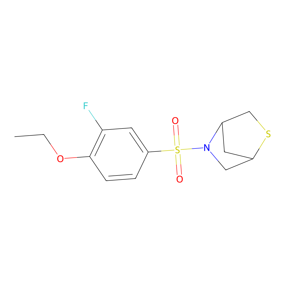 5-((4-Ethoxy-3-fluorophenyl)sulfonyl)-2-thia-5-azabicyclo[2.2.1]heptane molecular structure, CAS 2034456-10-3