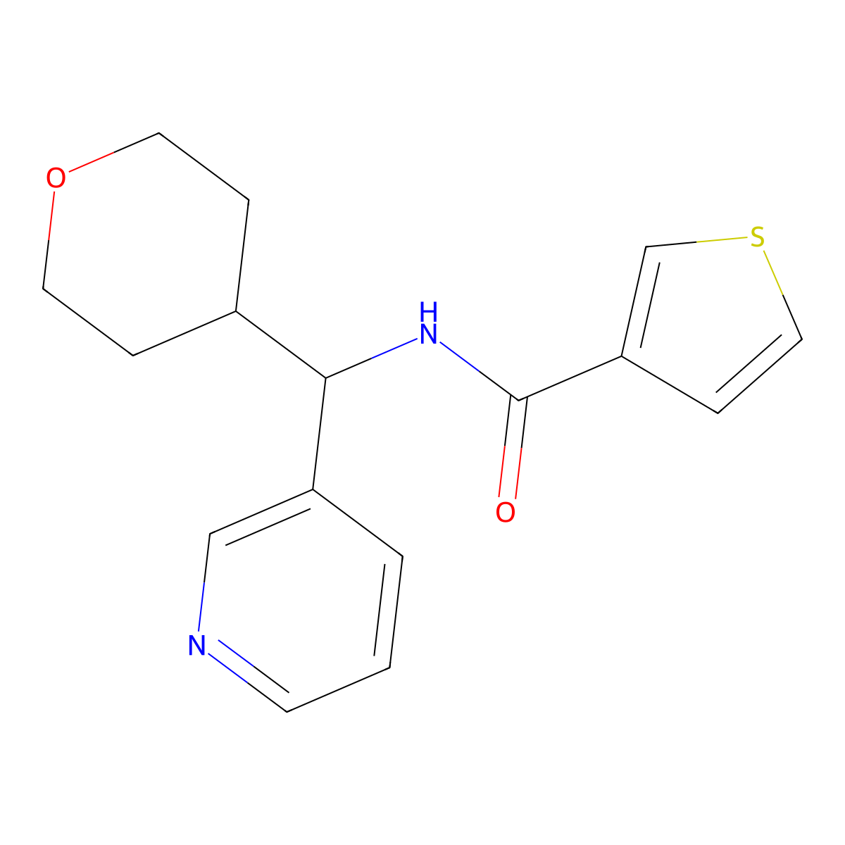 N-(pyridin-3-yl(tetrahydro-2H-pyran-4-yl)methyl)thiophene-3-carboxamide molecular structure, CAS 2034456-11-4