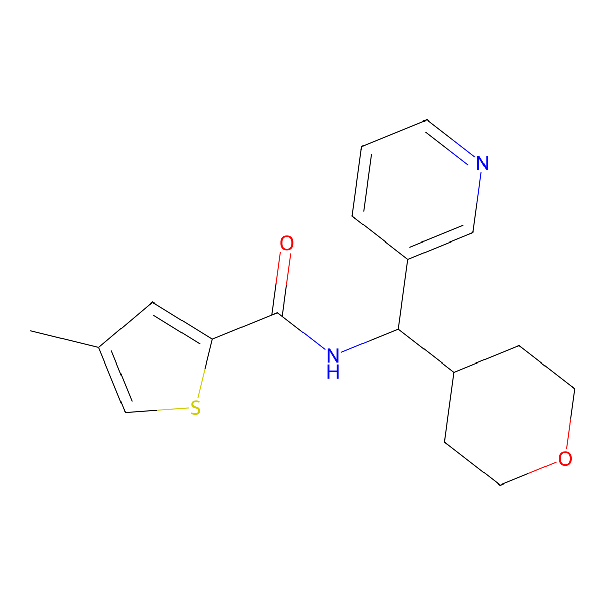 4-methyl-N-(pyridin-3-yl(tetrahydro-2H-pyran-4-yl)methyl)thiophene-2-carboxamide molecular structure, CAS 2034456-19-2