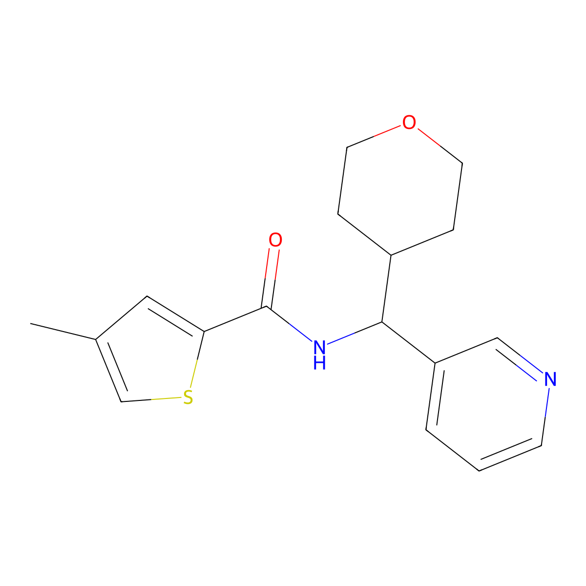4-methyl-N-(pyridin-3-yl(tetrahydro-2H-pyran-4-yl)methyl)thiophene-2-carboxamide molecular structure, CAS 2034456-19-2