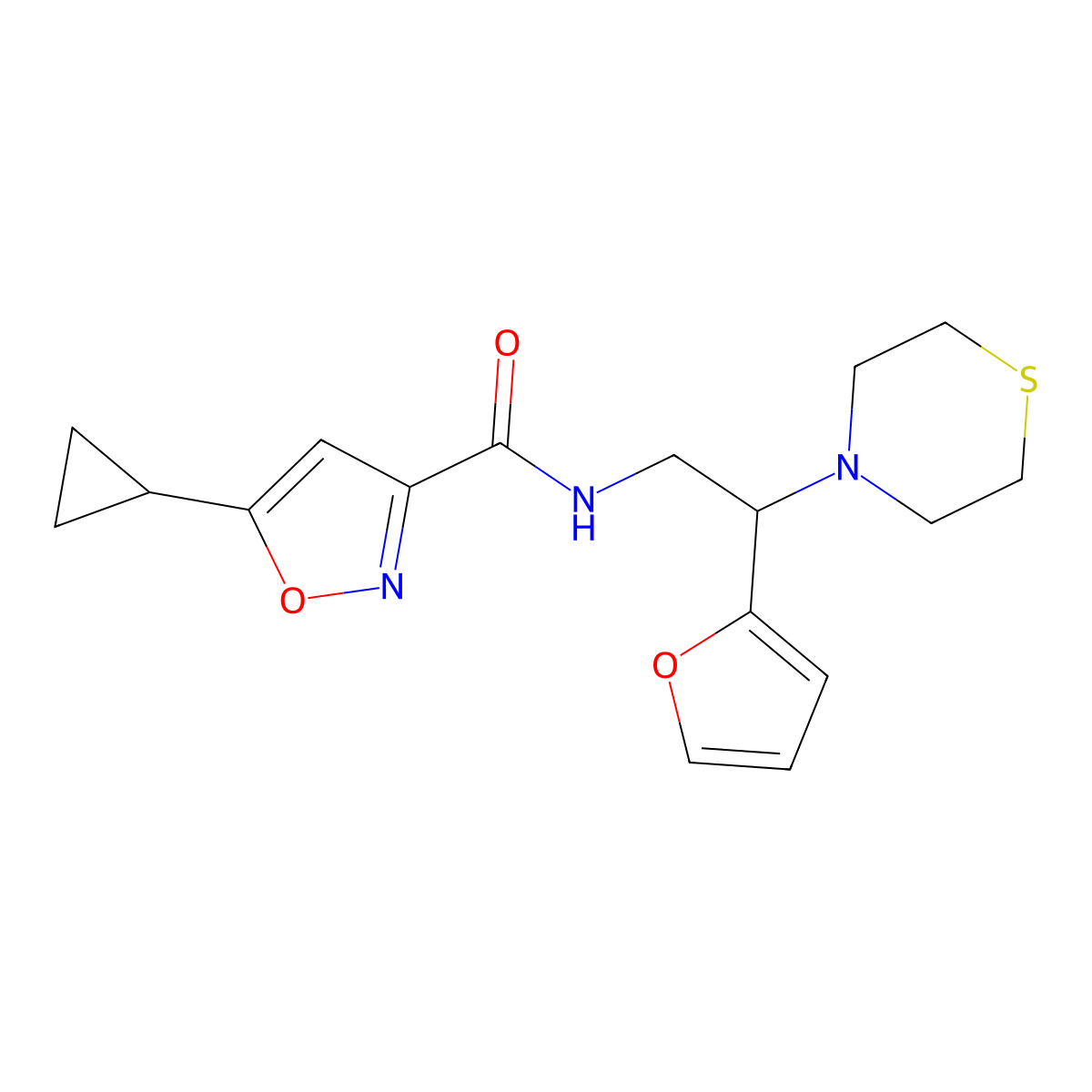 5-cyclopropyl-N-(2-(furan-2-yl)-2-thiomorpholinoethyl)isoxazole-3-carboxamide molecular structure, CAS 2034456-20-5