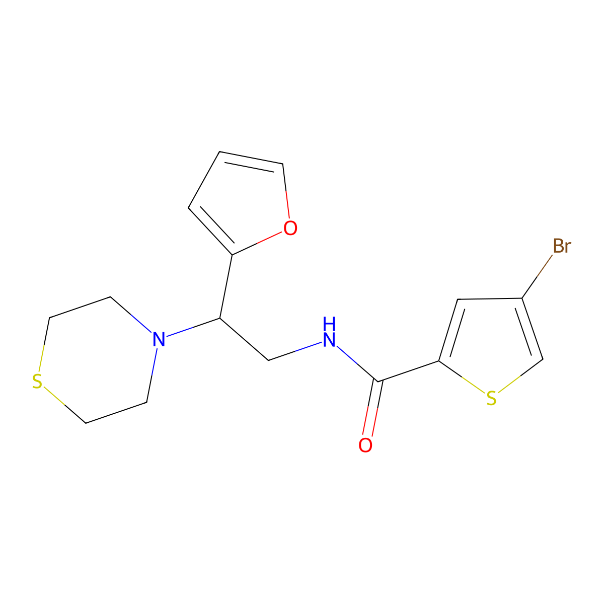 4-bromo-N-(2-(furan-2-yl)-2-thiomorpholinoethyl)thiophene-2-carboxamide molecular structure, CAS 2034456-24-9