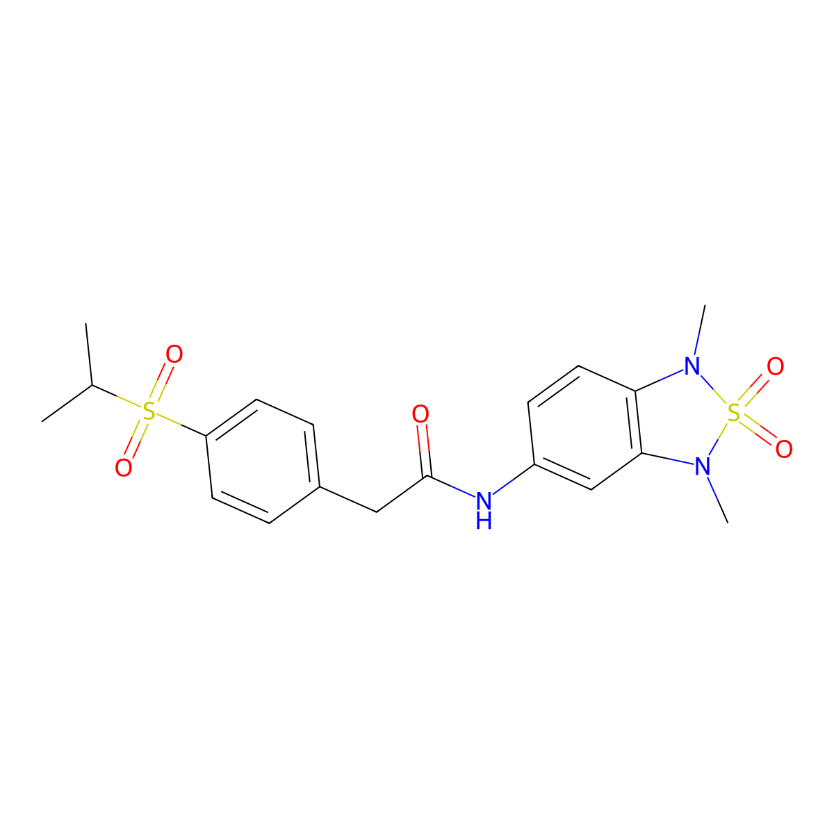 N-(1,3-dimethyl-2,2-dioxo-1,3-dihydro-2lambda6,1,3-benzothiadiazol-5-yl)-2-[4-(propane-2-sulfonyl)phenyl]acetamide molecular structure, CAS 2034456-28-3