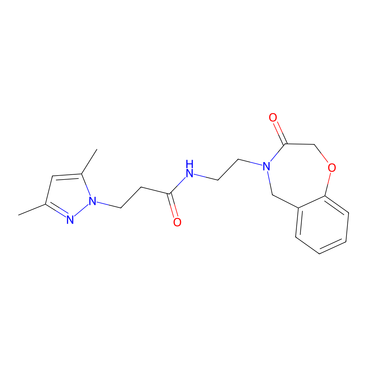 3-(3,5-dimethyl-1H-pyrazol-1-yl)-N-(2-(3-oxo-2,3-dihydrobenzo[f][1,4]oxazepin-4(5H)-yl)ethyl)propanamide molecular structure, CAS 2034456-30-7
