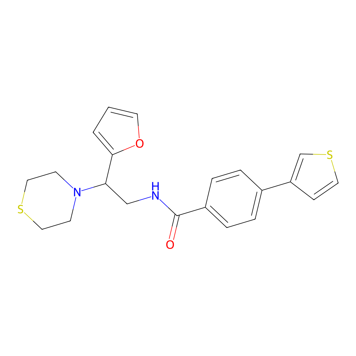 N-(2-(furan-2-yl)-2-thiomorpholinoethyl)-4-(thiophen-3-yl)benzamide molecular structure, CAS 2034456-35-2