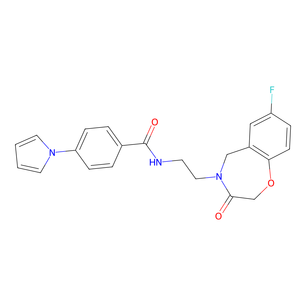 N-(2-(7-fluoro-3-oxo-2,3-dihydrobenzo[f][1,4]oxazepin-4(5H)-yl)ethyl)-4-(1H-pyrrol-1-yl)benzamide molecular structure, CAS 2034456-43-2