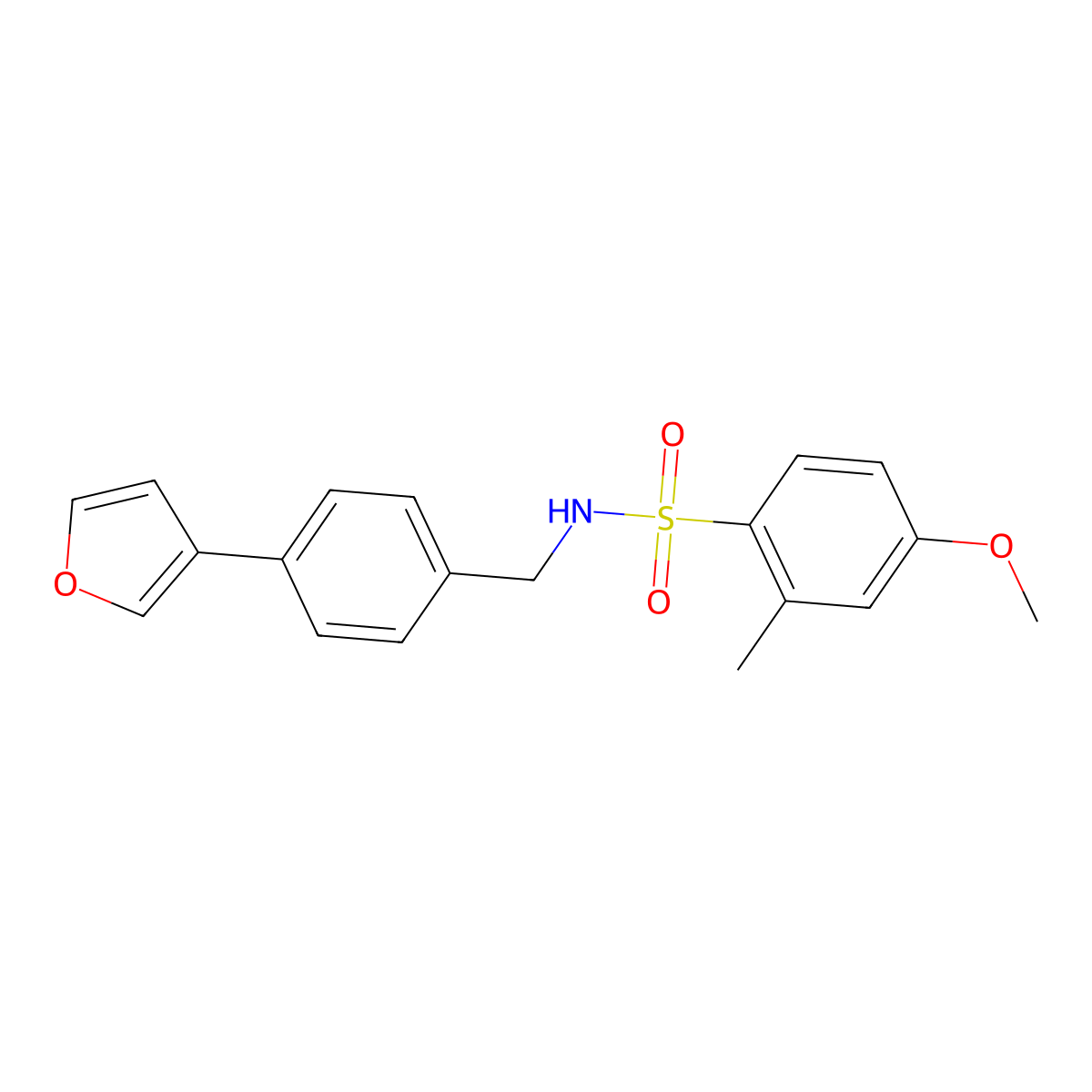 N-(4-(furan-3-yl)benzyl)-4-methoxy-2-methylbenzenesulfonamide molecular structure, CAS 2034456-44-3