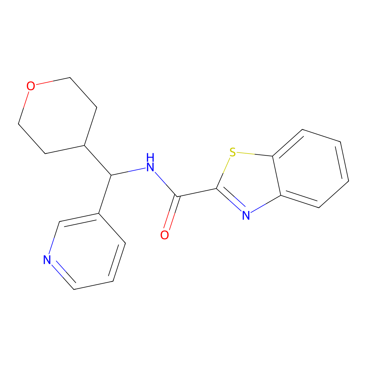 N-(pyridin-3-yl(tetrahydro-2H-pyran-4-yl)methyl)benzo[d]thiazole-2-carboxamide molecular structure, CAS 2034456-46-5