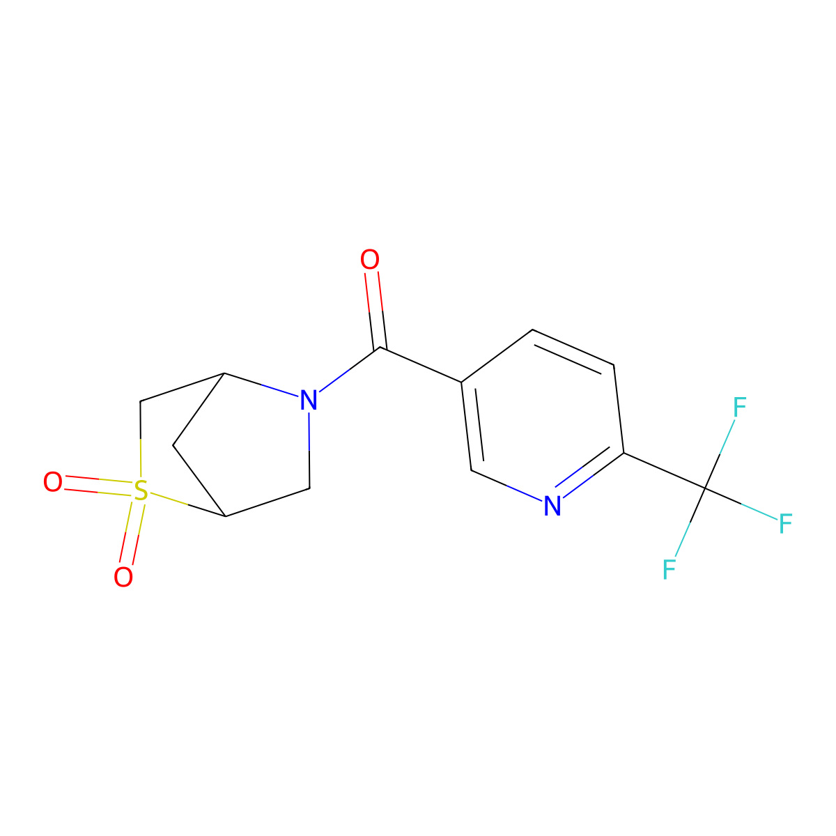 (2,2-Dioxido-2-thia-5-azabicyclo[2.2.1]heptan-5-yl)(6-(trifluoromethyl)pyridin-3-yl)methanone molecular structure, CAS 2034456-48-7