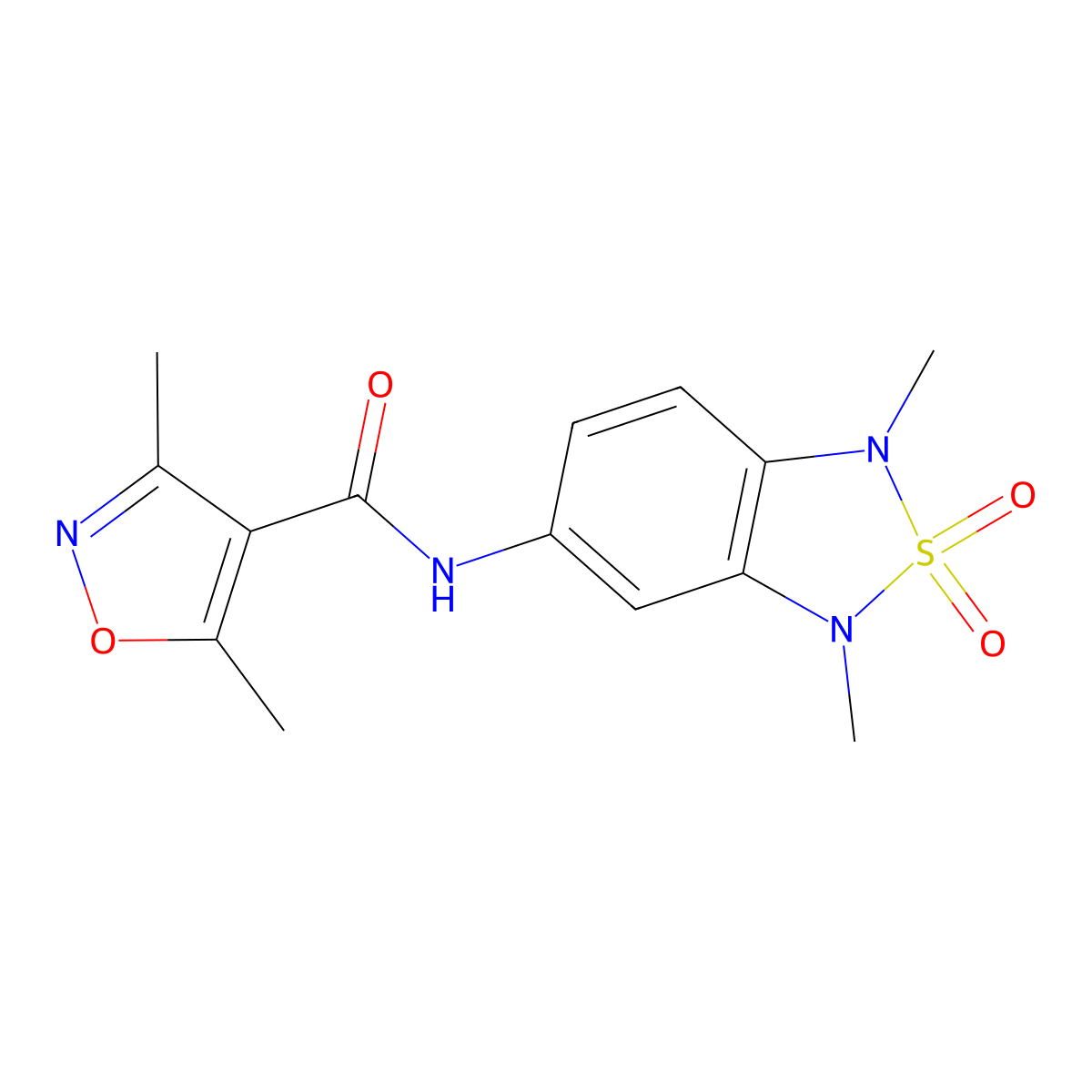 N-(1,3-dimethyl-2,2-dioxido-1,3-dihydrobenzo[c][1,2,5]thiadiazol-5-yl)-3,5-dimethylisoxazole-4-carboxamide molecular structure, CAS 2034456-56-7
