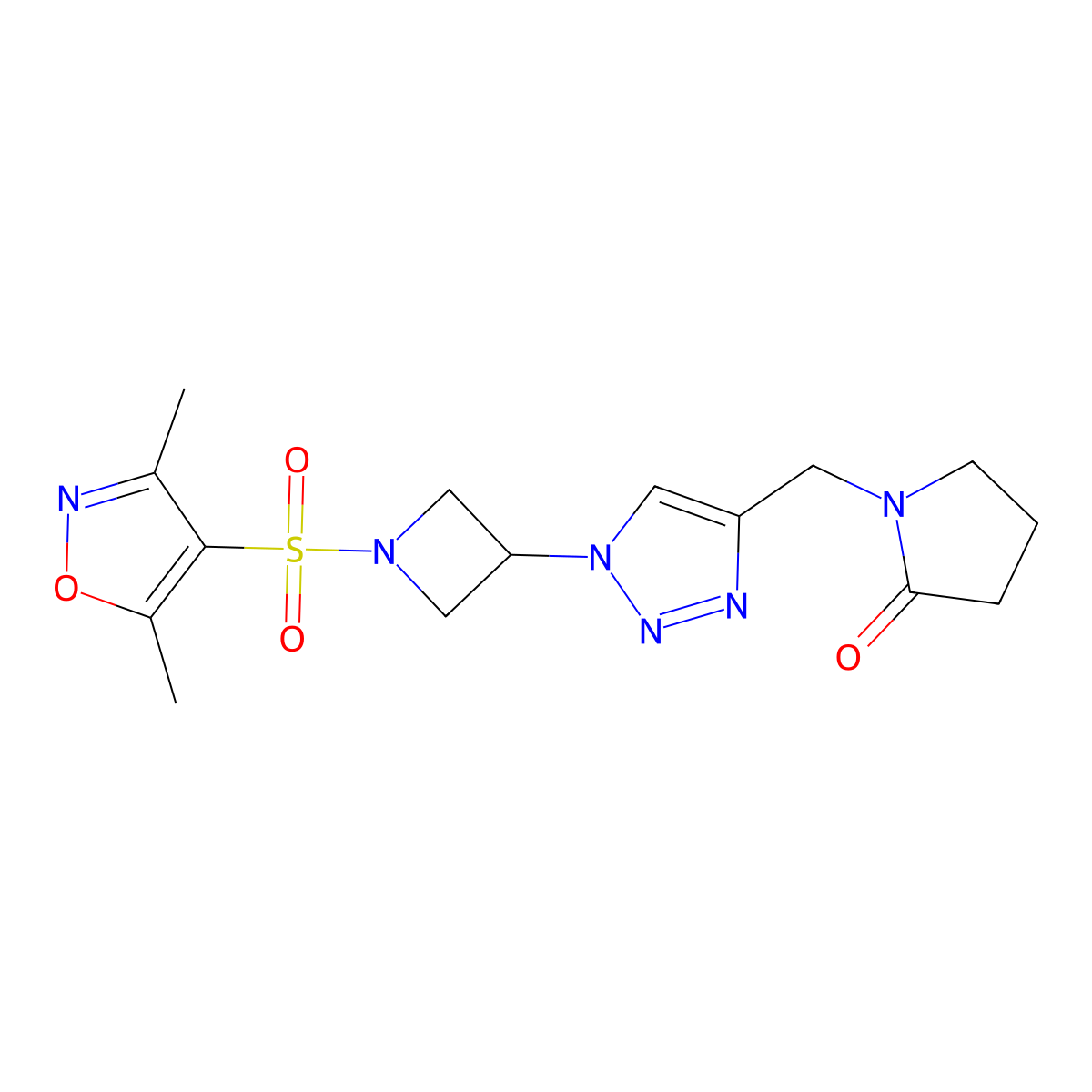 1-((1-(1-((3,5-dimethylisoxazol-4-yl)sulfonyl)azetidin-3-yl)-1H-1,2,3-triazol-4-yl)methyl)pyrrolidin-2-one molecular structure, CAS 2034456-58-9