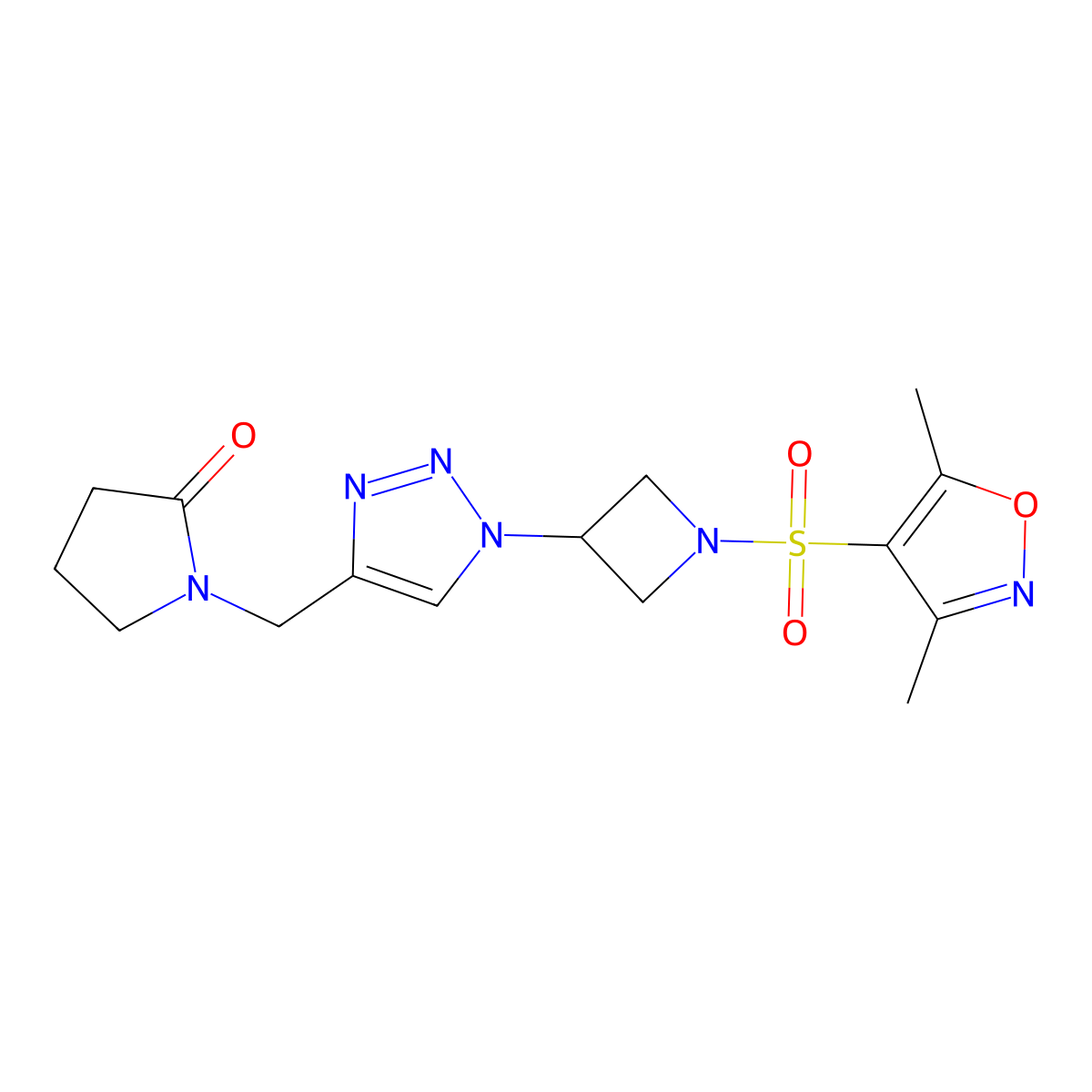 1-((1-(1-((3,5-dimethylisoxazol-4-yl)sulfonyl)azetidin-3-yl)-1H-1,2,3-triazol-4-yl)methyl)pyrrolidin-2-one molecular structure, CAS 2034456-58-9