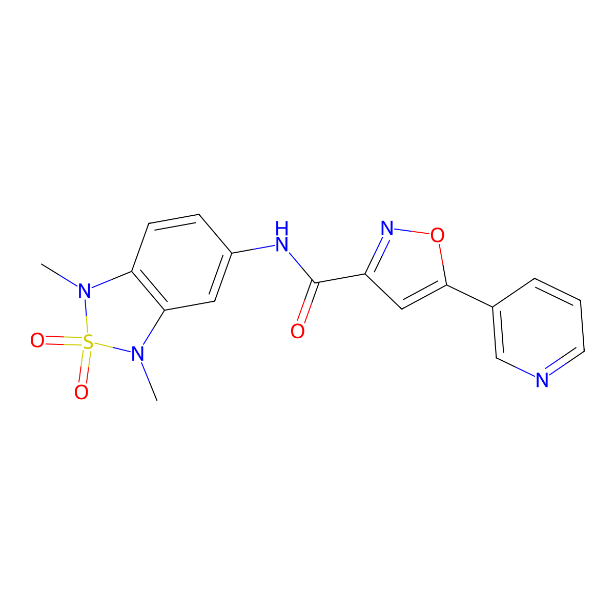 N-(1,3-dimethyl-2,2-dioxido-1,3-dihydrobenzo[c][1,2,5]thiadiazol-5-yl)-5-(pyridin-3-yl)isoxazole-3-carboxamide molecular structure, CAS 2034456-61-4