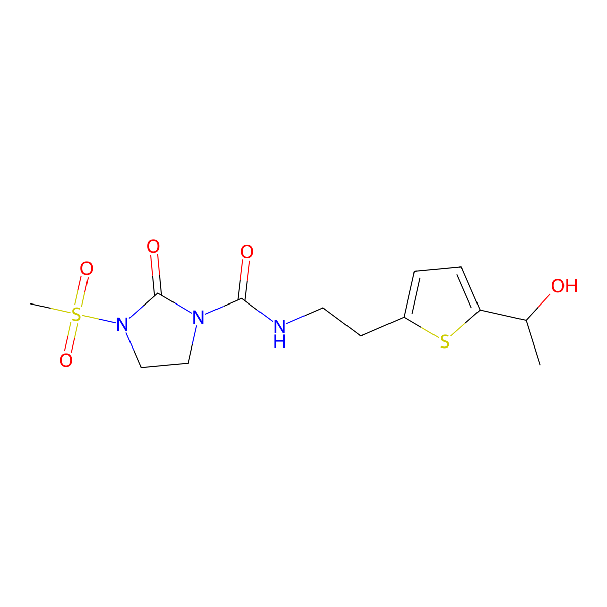 N-(2-(5-(1-hydroxyethyl)thiophen-2-yl)ethyl)-3-(methylsulfonyl)-2-oxoimidazolidine-1-carboxamide molecular structure, CAS 2034456-67-0