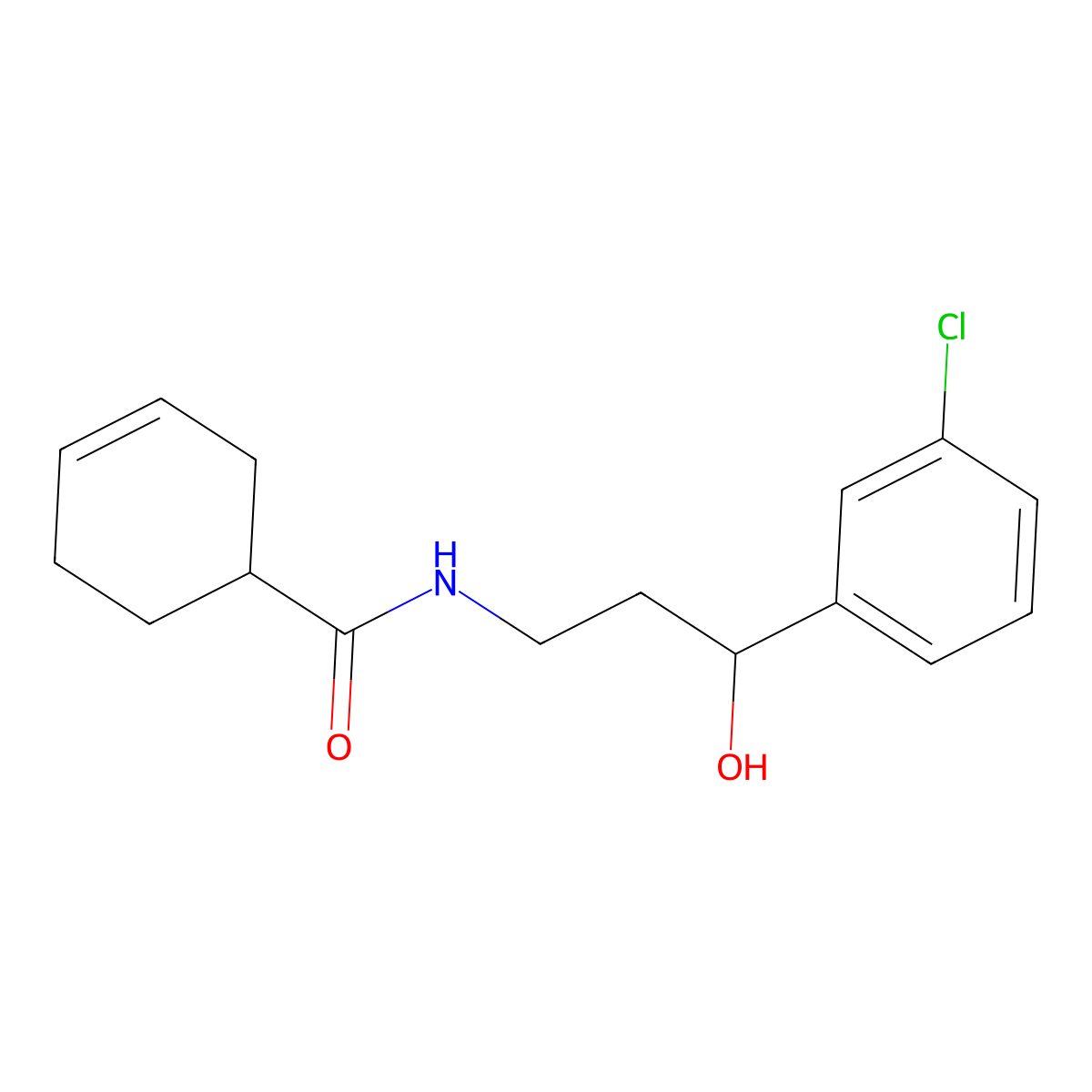 N-(3-(3-chlorophenyl)-3-hydroxypropyl)cyclohex-3-enecarboxamide molecular structure, CAS 2034456-68-1