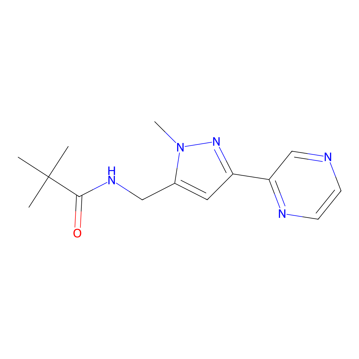 N-((1-methyl-3-(pyrazin-2-yl)-1H-pyrazol-5-yl)methyl)pivalamide molecular structure, CAS 2034456-69-2