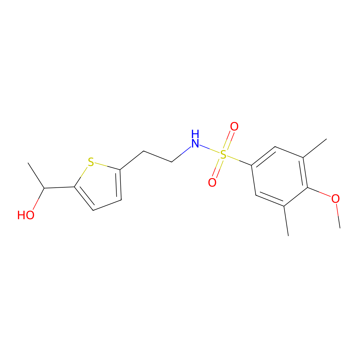 N-(2-(5-(1-hydroxyethyl)thiophen-2-yl)ethyl)-4-methoxy-3,5-dimethylbenzenesulfonamide molecular structure, CAS 2034456-75-0