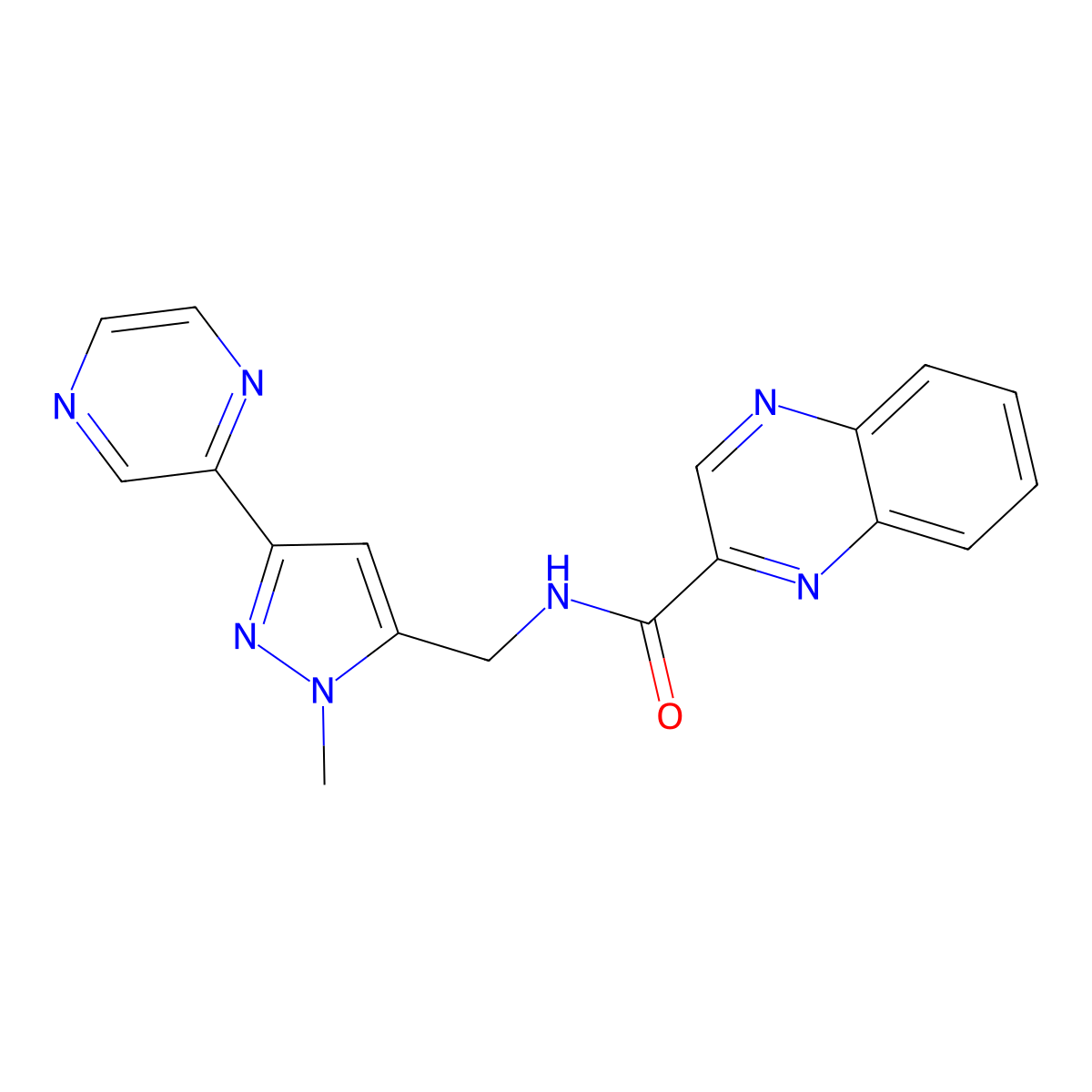 N-{[1-methyl-3-(pyrazin-2-yl)-1H-pyrazol-5-yl]methyl}quinoxaline-2-carboxamide molecular structure, CAS 2034456-85-2