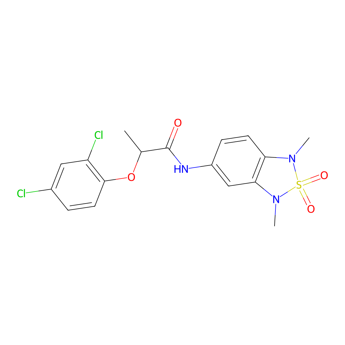 2-(2,4-dichlorophenoxy)-N-(1,3-dimethyl-2,2-dioxido-1,3-dihydrobenzo[c][1,2,5]thiadiazol-5-yl)propanamide molecular structure, CAS 2034456-89-6