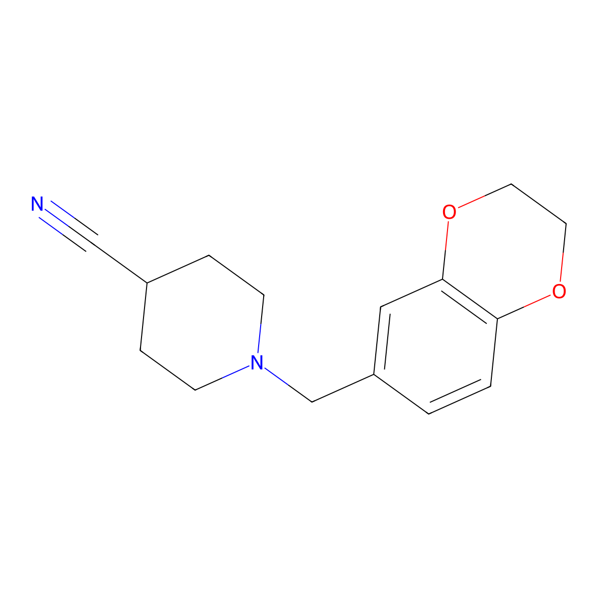 1-((2,3-Dihydrobenzo[b][1,4]dioxin-6-yl)methyl)piperidine-4-carbonitrile molecular structure, CAS 2034456-92-1