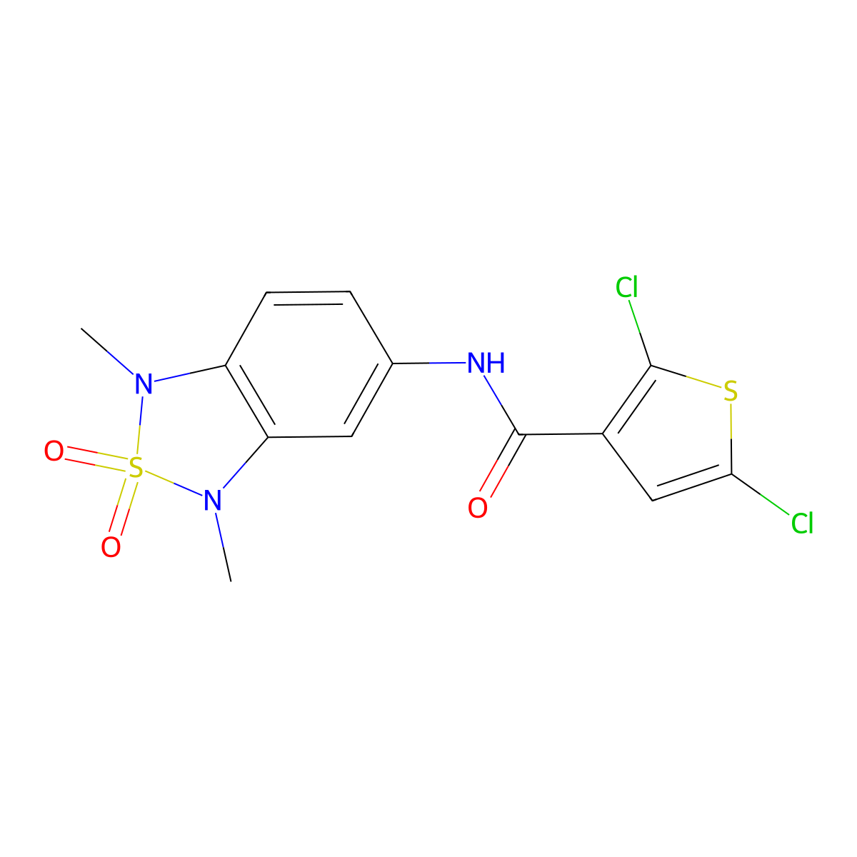 2,5-dichloro-N-(1,3-dimethyl-2,2-dioxido-1,3-dihydrobenzo[c][1,2,5]thiadiazol-5-yl)thiophene-3-carboxamide molecular structure, CAS 2034456-94-3