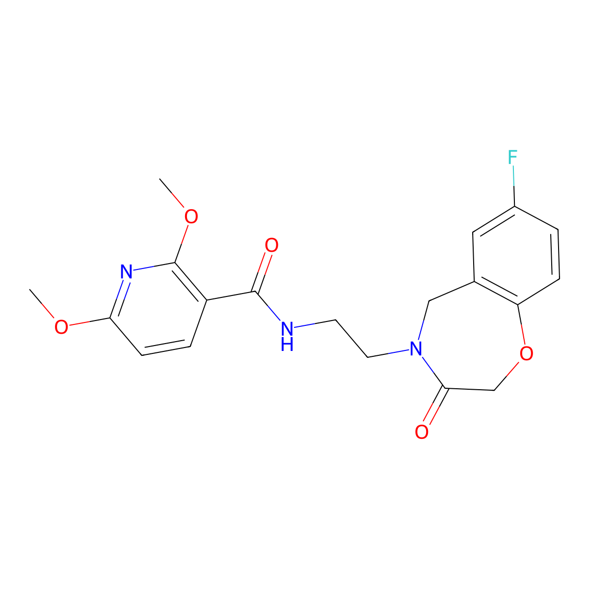 N-(2-(7-fluoro-3-oxo-2,3-dihydrobenzo[f][1,4]oxazepin-4(5H)-yl)ethyl)-2,6-dimethoxynicotinamide molecular structure, CAS 2034456-96-5