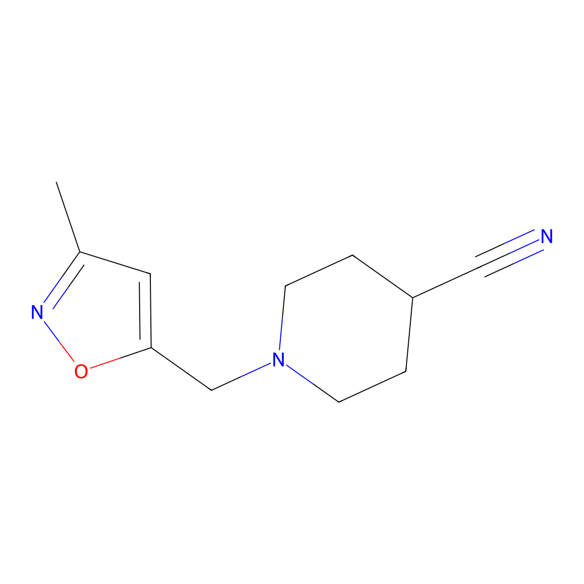 1-((3-Methylisoxazol-5-yl)methyl)piperidine-4-carbonitrile molecular structure, CAS 2034456-98-7