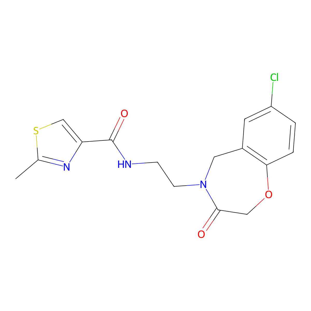 N-(2-(7-chloro-3-oxo-2,3-dihydrobenzo[f][1,4]oxazepin-4(5H)-yl)ethyl)-2-methylthiazole-4-carboxamide molecular structure, CAS 2034456-99-8