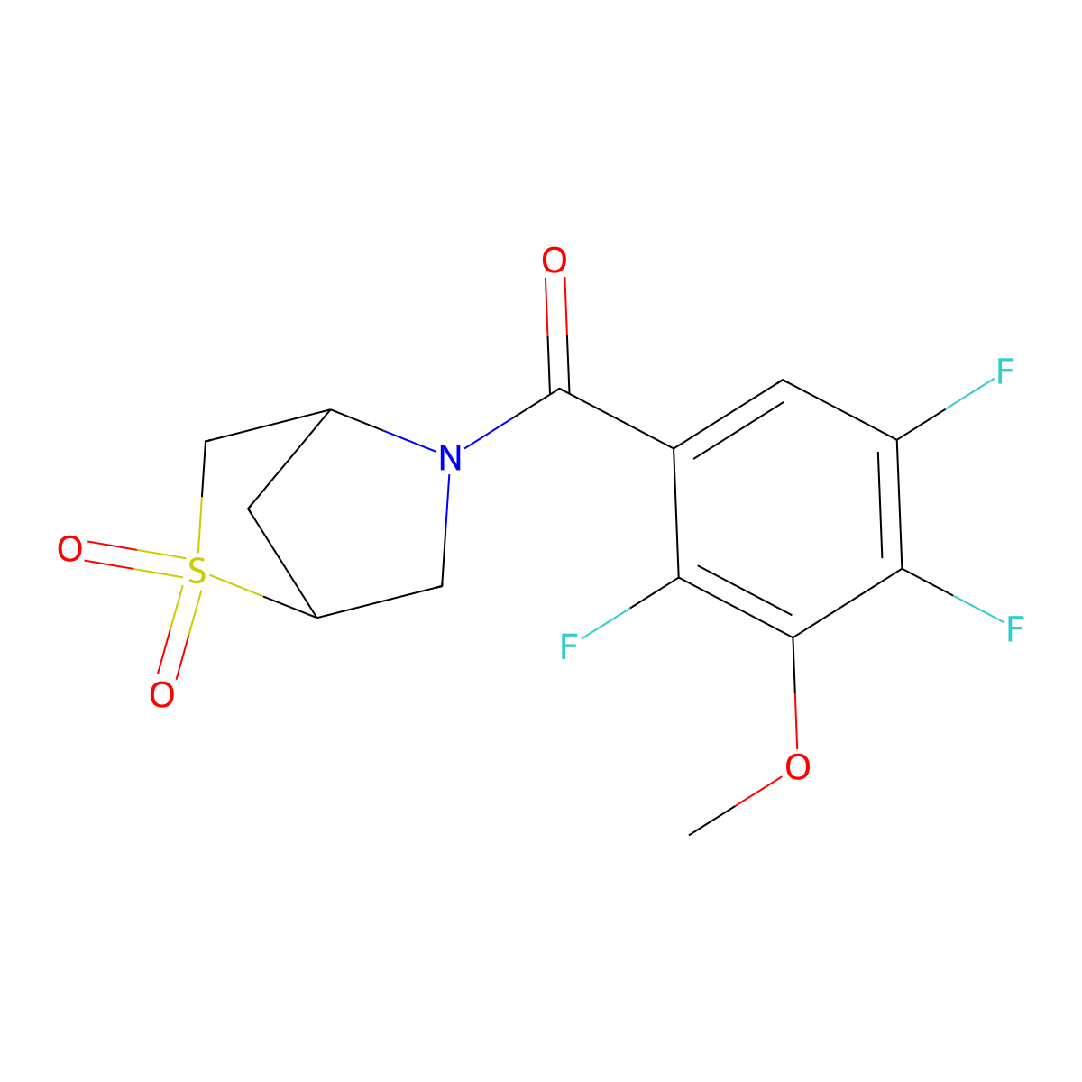 (2,2-Dioxido-2-thia-5-azabicyclo[2.2.1]heptan-5-yl)(2,4,5-trifluoro-3-methoxyphenyl)methanone molecular structure, CAS 2034457-02-6