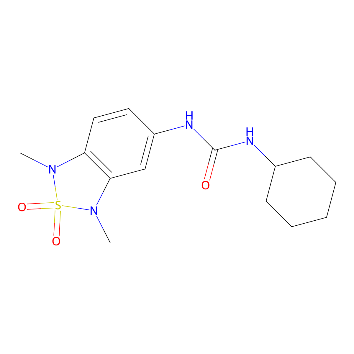 1-Cyclohexyl-3-(1,3-dimethyl-2,2-dioxido-1,3-dihydrobenzo[c][1,2,5]thiadiazol-5-yl)urea molecular structure, CAS 2034457-05-9