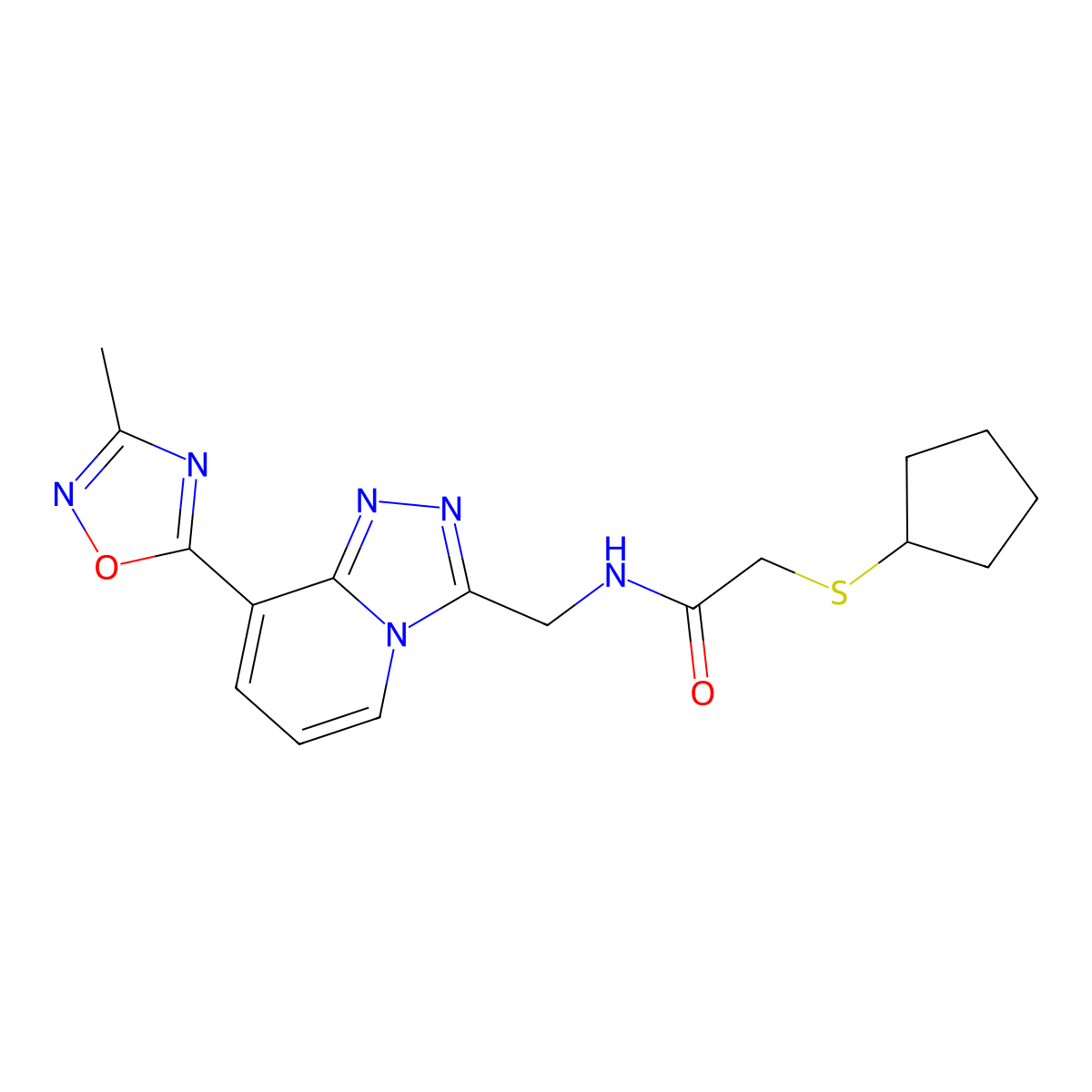 2-(cyclopentylthio)-N-((8-(3-methyl-1,2,4-oxadiazol-5-yl)-[1,2,4]triazolo[4,3-a]pyridin-3-yl)methyl)acetamide molecular structure, CAS 2034457-08-2