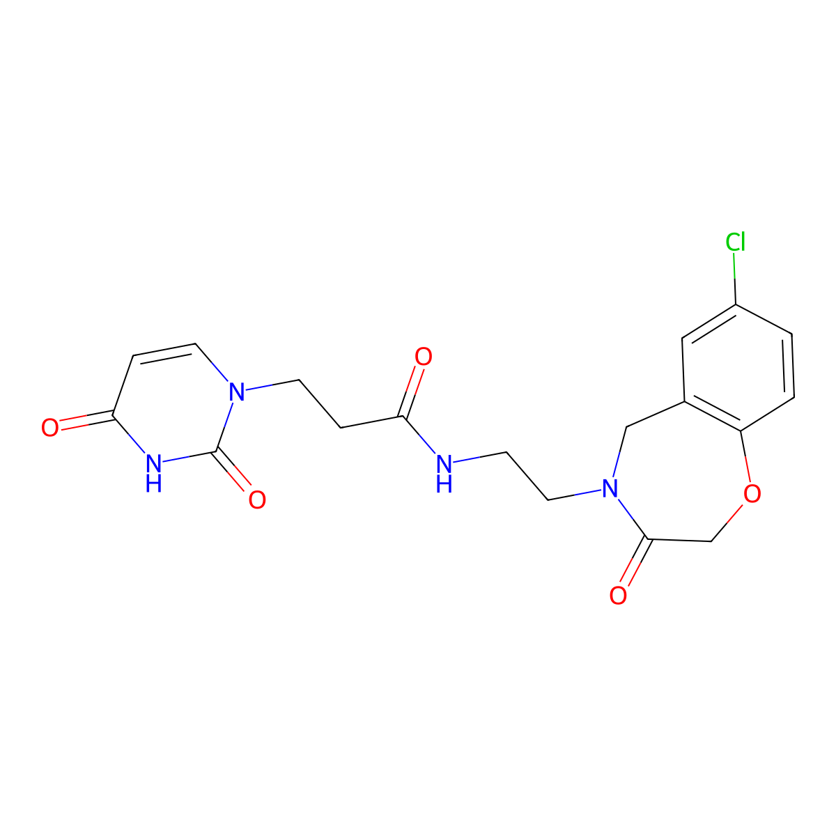 N-(2-(7-chloro-3-oxo-2,3-dihydrobenzo[f][1,4]oxazepin-4(5H)-yl)ethyl)-3-(2,4-dioxo-3,4-dihydropyrimidin-1(2H)-yl)propanamide molecular structure, CAS 2034457-09-3
