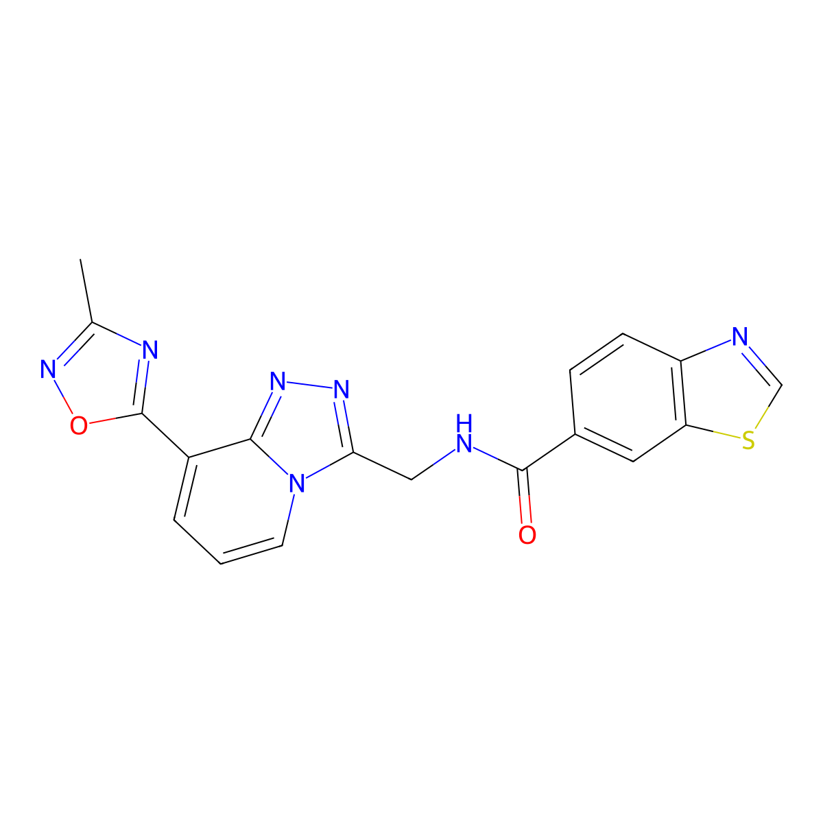 N-((8-(3-methyl-1,2,4-oxadiazol-5-yl)-[1,2,4]triazolo[4,3-a]pyridin-3-yl)methyl)benzo[d]thiazole-6-carboxamide molecular structure, CAS 2034457-13-9