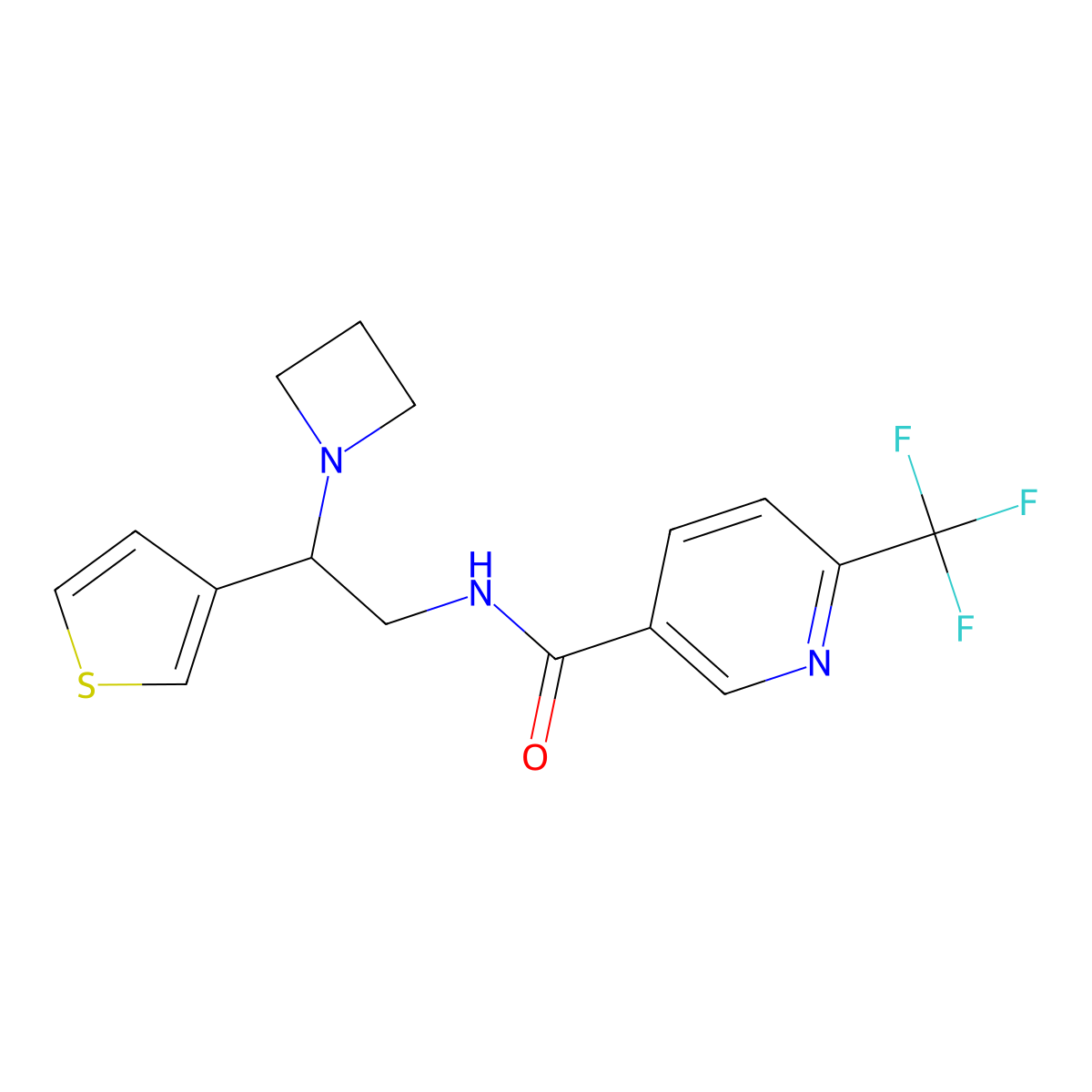N-(2-(azetidin-1-yl)-2-(thiophen-3-yl)ethyl)-6-(trifluoromethyl)nicotinamide molecular structure, CAS 2034457-18-4