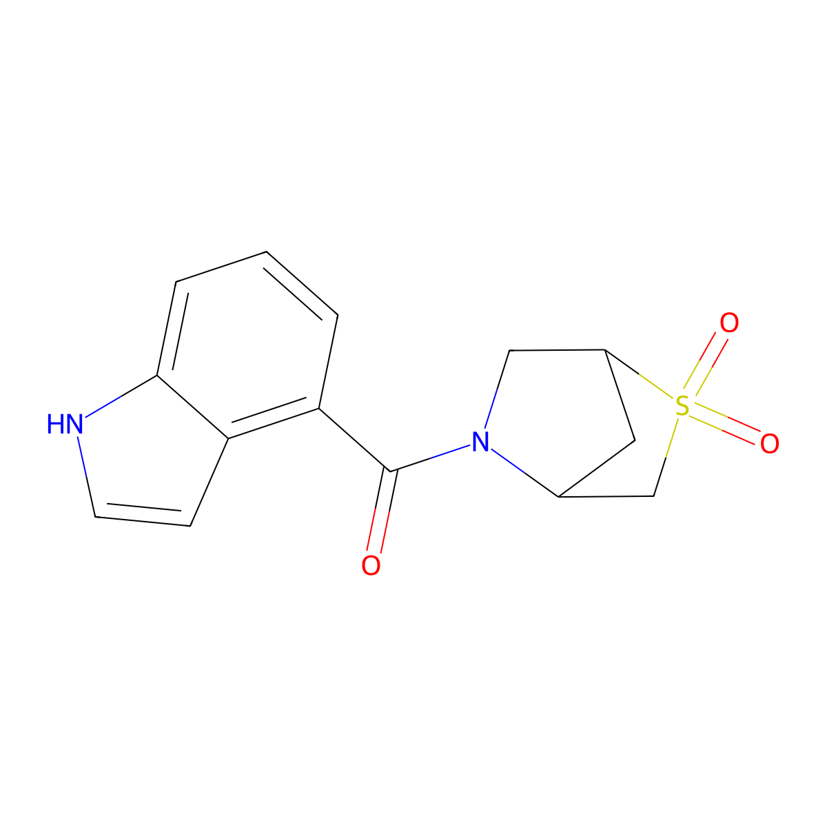 (2,2-dioxido-2-thia-5-azabicyclo[2.2.1]heptan-5-yl)(1H-indol-4-yl)methanone molecular structure, CAS 2034457-19-5
