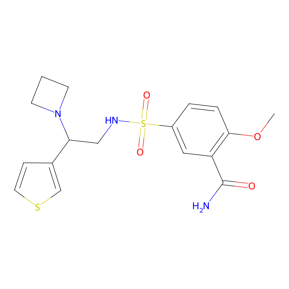 5-(N-(2-(azetidin-1-yl)-2-(thiophen-3-yl)ethyl)sulfamoyl)-2-methoxybenzamide molecular structure, CAS 2034457-25-3