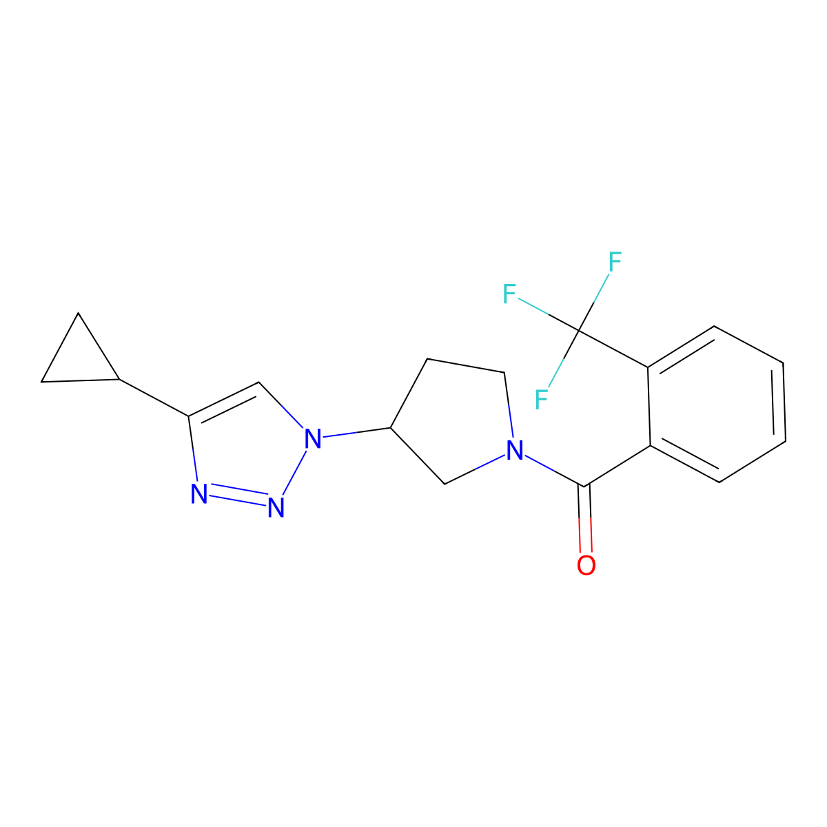 (3-(4-cyclopropyl-1H-1,2,3-triazol-1-yl)pyrrolidin-1-yl)(2-(trifluoromethyl)phenyl)methanone molecular structure, CAS 2034457-36-6