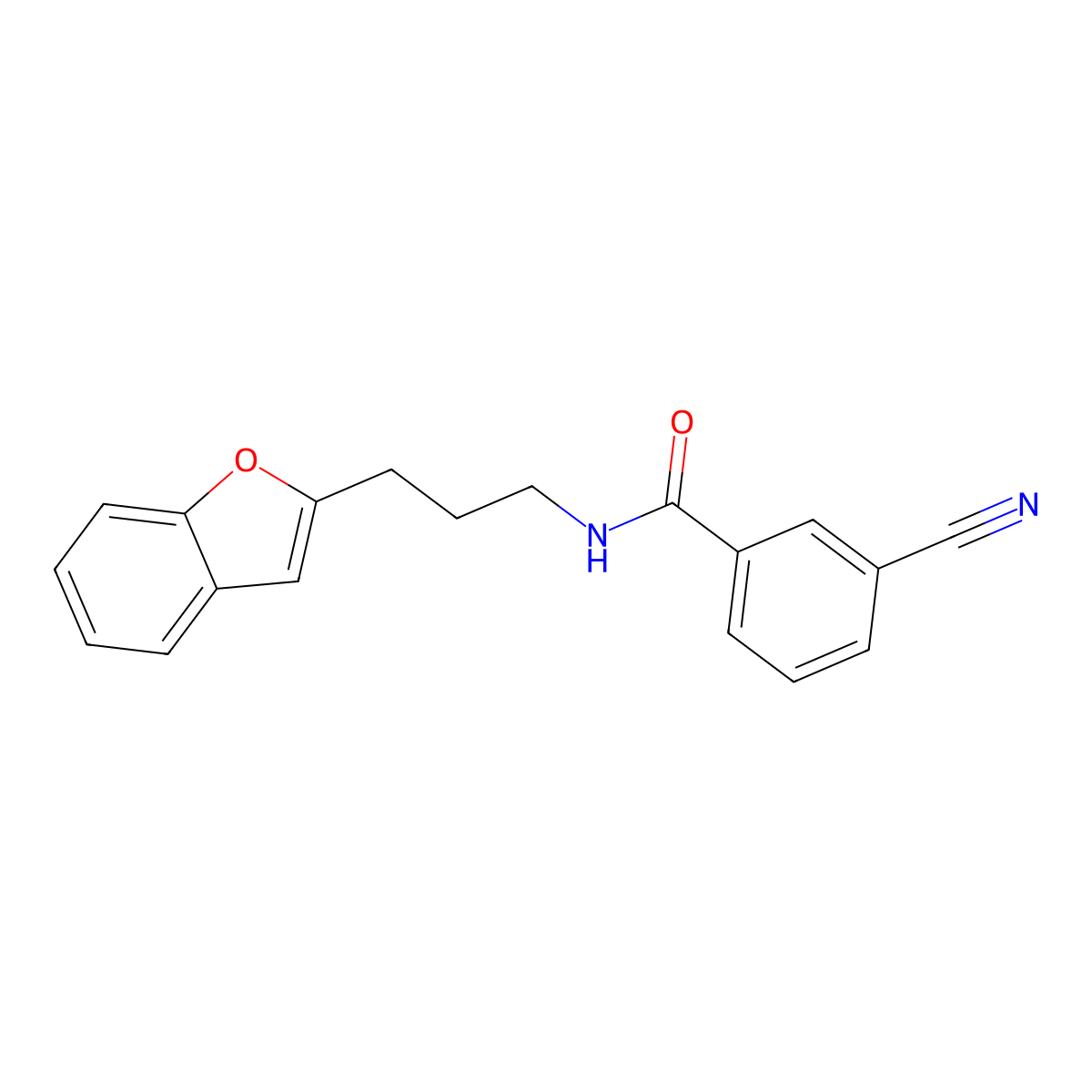 N-(3-(benzofuran-2-yl)propyl)-3-cyanobenzamide molecular structure, CAS 2034457-37-7