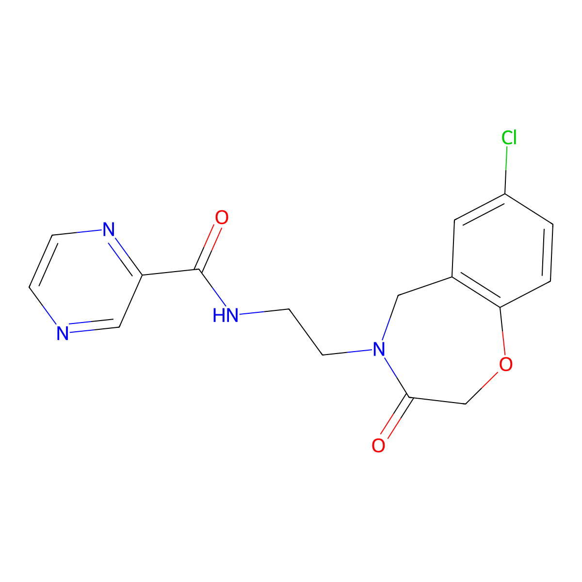 N-(2-(7-chloro-3-oxo-2,3-dihydrobenzo[f][1,4]oxazepin-4(5H)-yl)ethyl)pyrazine-2-carboxamide molecular structure, CAS 2034457-39-9