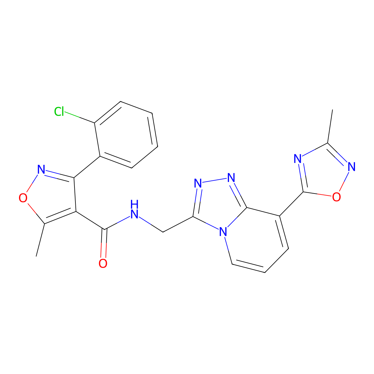 3-(2-chlorophenyl)-5-methyl-N-((8-(3-methyl-1,2,4-oxadiazol-5-yl)-[1,2,4]triazolo[4,3-a]pyridin-3-yl)methyl)isoxazole-4-carboxamide molecular structure, CAS 2034457-42-4