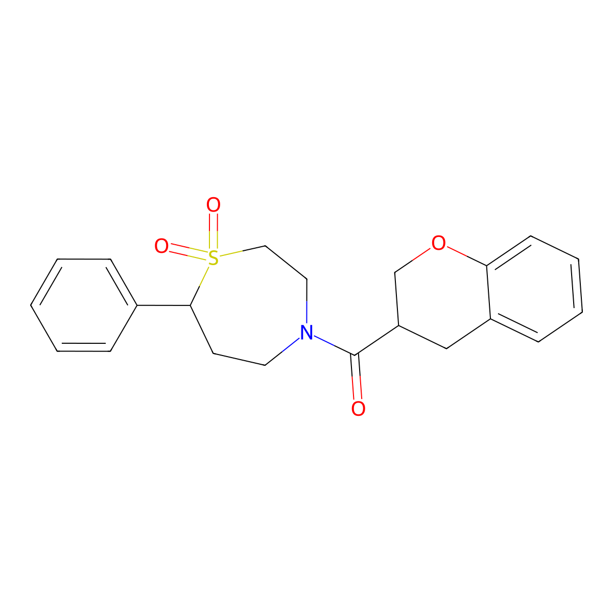 Chroman-3-yl(1,1-dioxido-7-phenyl-1,4-thiazepan-4-yl)methanone molecular structure, CAS 2034457-46-8
