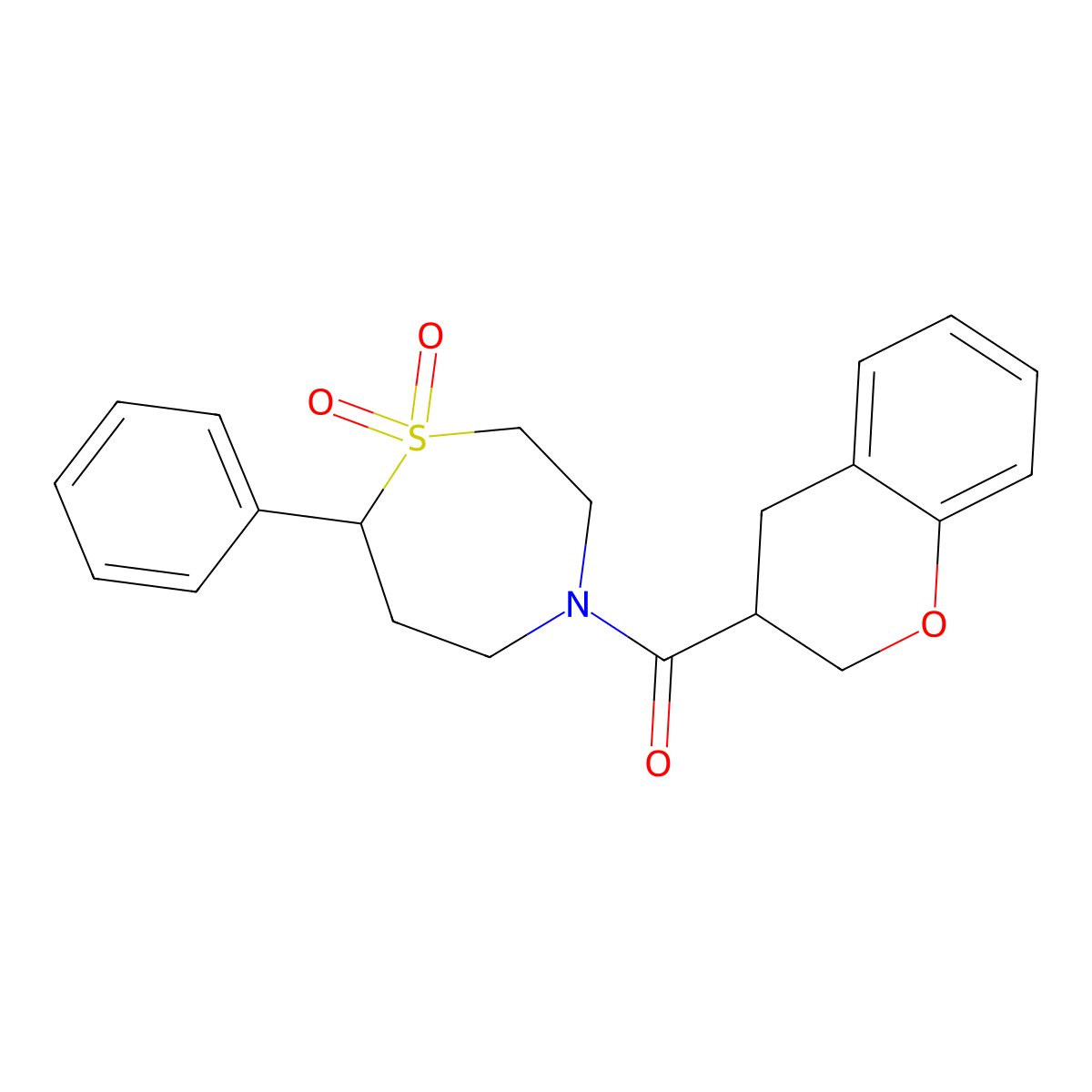 Chroman-3-yl(1,1-dioxido-7-phenyl-1,4-thiazepan-4-yl)methanone molecular structure, CAS 2034457-46-8