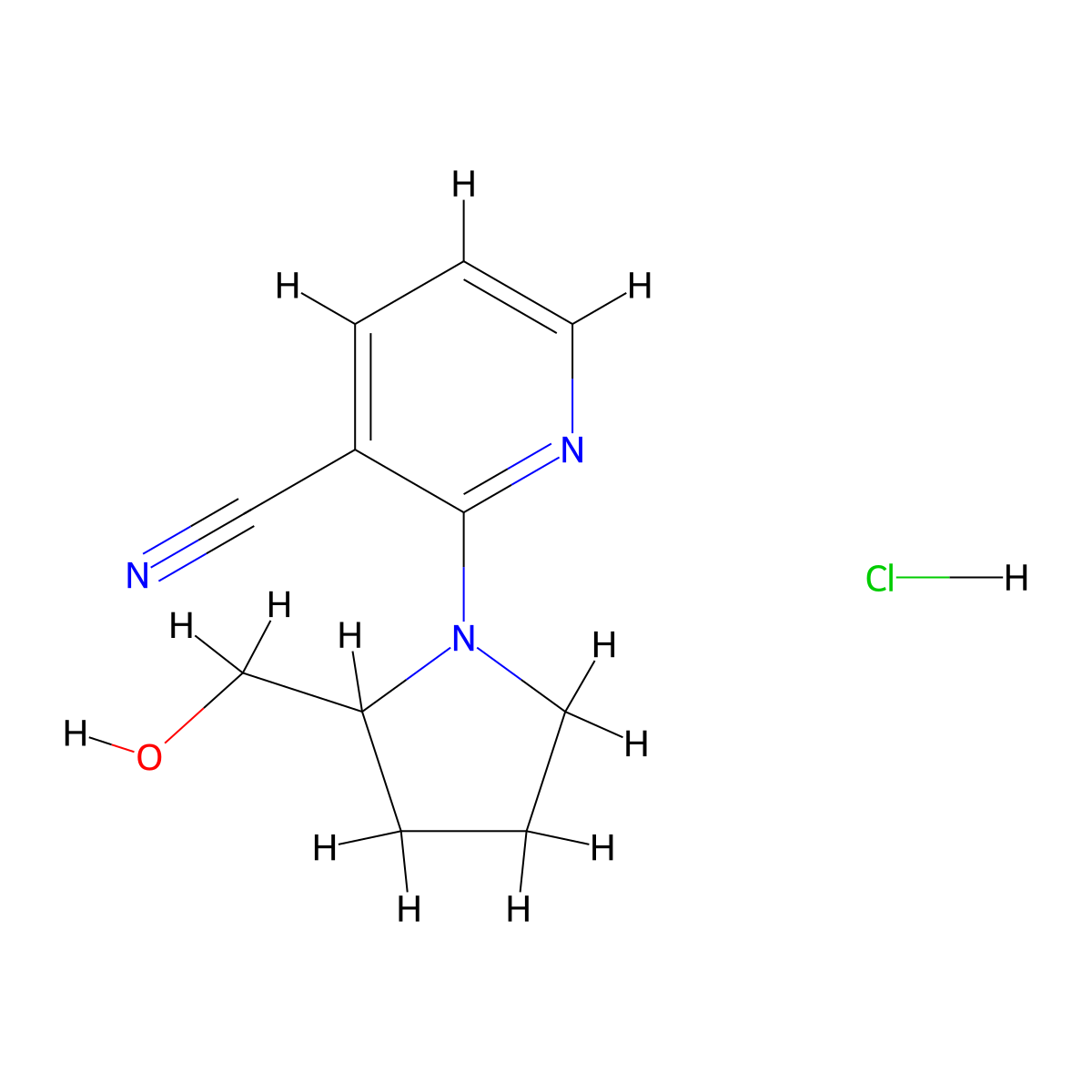 2-(2-(Hydroxymethyl)pyrrolidin-1-yl)nicotinonitrile hydrochloride molecular structure, CAS 2034457-48-0