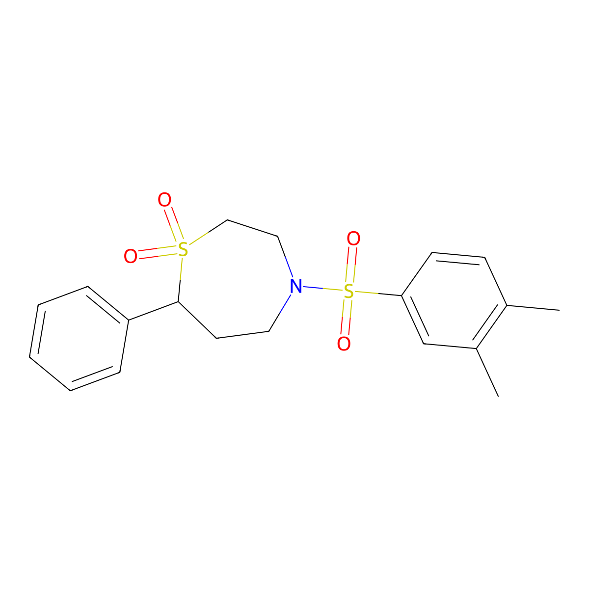 4-((3,4-Dimethylphenyl)sulfonyl)-7-phenyl-1,4-thiazepane 1,1-dioxide molecular structure, CAS 2034457-54-8