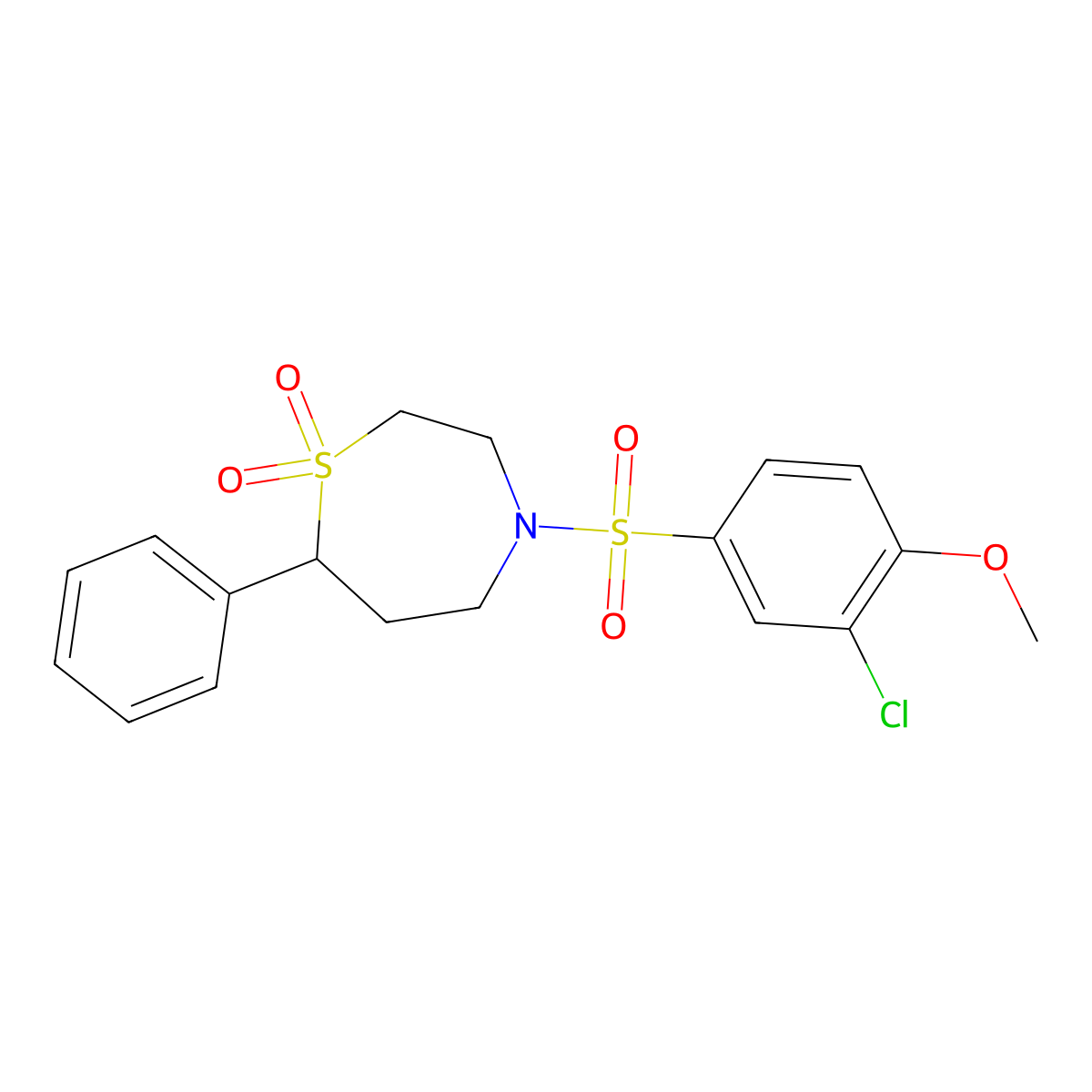 4-((3-Chloro-4-methoxyphenyl)sulfonyl)-7-phenyl-1,4-thiazepane 1,1-dioxide molecular structure, CAS 2034457-59-3