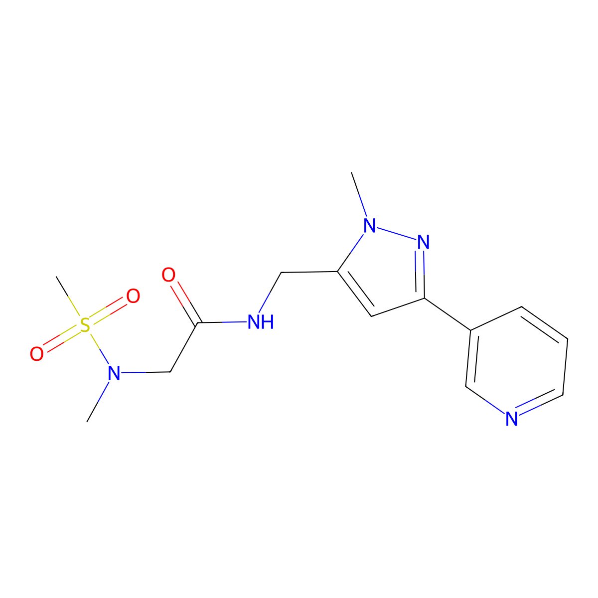 N-{[1-methyl-3-(pyridin-3-yl)-1H-pyrazol-5-yl]methyl}-2-(N-methylmethanesulfonamido)acetamide molecular structure, CAS 2034457-69-5