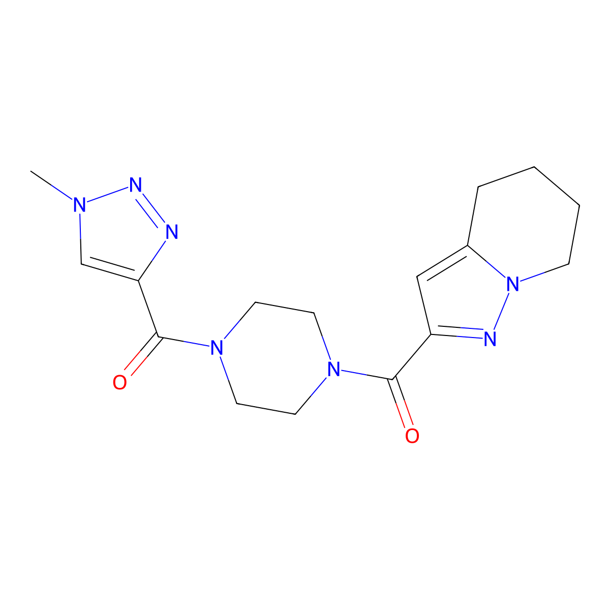 (1-methyl-1H-1,2,3-triazol-4-yl)(4-(4,5,6,7-tetrahydropyrazolo[1,5-a]pyridine-2-carbonyl)piperazin-1-yl)methanone molecular structure, CAS 2034457-72-0